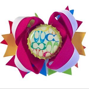 Bright Colorful Coach Inspired Layered Boutique Hair Bow Clip Bottle Cap Center